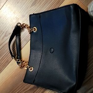 Anne Klein Black and Gold Shoulder Bag with Structured Design